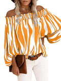 themeisles Summer and Autumn Personality New Stripes Sexy Fashion A Shoulder Set Head Chiffon Shirt Regular Sleeves Commuter Style Long-sleeved Shirt Female