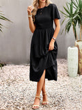themeisles Solid Color Elastics Short Sleeves Loose Round-neck Midi Dresses