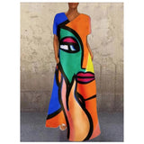 themeisles Retro Portrait Cat V-neck Multicolor Four-sided Elastic Dress