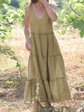 themeisles Solid Color Sleeveless Loose V-Neck Midi Dresses