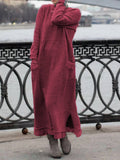 themeisles Women‘s Sweatshirt Dress Winter Dress Long Dress Maxi Dress Black Purple Army Green Light gray Dark Gray Red Long Sleeve Ruffle Pocket Winter Fall Turtleneck Stylish Casual Modern Fall Dress S M L XL