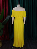 themeisles Wrap Pleated Solid Color Off-The-Shoulder Evening Dresses