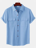 themeisles Summer New Men's Linen Short-sleeved Shirt Men's Square Collar Casual Cotton Linen Shirt Hemp Material Pure Color Half-sleeved Blouse