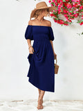 themeisles Off-Shoulder Balloon Sleeve Midi Dress