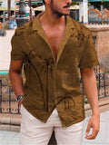 themeisles Men's Short Sleeve Lapel Shirt Hawaiian Coconut 3D Print Brown Blue Green