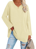themeisles Ladies T-shirt New Multi-color Loose Drop Shoulder Sleeve V-neck Solid Color Women's Tops