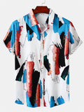 themeisles New Men's Casual Floral Print Fashion Urban Lapel Short-sleeved Loose Type Beach Vacation Cardigan Shirt Man