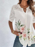 themeisles Summer New Personalized Street Fashion Double-breasted Lapel Short-sleeved Shirt Ladies Casual Commuter Wind Blouse