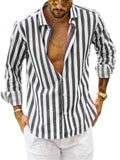 themeisles Men's Shirt Button Up Shirt Casual Shirt Summer Shirt Beach Shirt Yellow Pink Blue Sky Blue Green Long Sleeve Striped Lapel Street Vacation Print Clothing Apparel Fashion Leisure Hawaiian