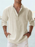 themeisles Men's Linen Shirt Casual Shirt Beach Shirt Henley Shirt Black White Pink Long Sleeve Plain Henley Spring & Summer Hawaiian Holiday Clothing Apparel