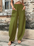 themeisles Women's Wide Leg Pants Trousers Navy Black Light Green Fashion Casual Daily Side Pockets Full Length Comfort Solid Colored S M L XL 2XL