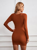 themeisles Plunge Long Sleeve Mini Dress