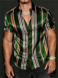 themeisles Men's Shirt Striped Short Sleeve Tops Green Black Blue Purple Outdoor Street Button-Down Print Shirt Fashion Casual Breathable Comfortable Summer