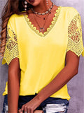 themeisles Lace Lace Splicing Loose V-neck Short-sleeved T-shirt