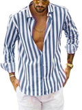 themeisles Men's Shirt Button Up Shirt Casual Shirt Summer Shirt Beach Shirt Yellow Pink Blue Sky Blue Green Long Sleeve Striped Lapel Street Vacation Print Clothing Apparel Fashion Leisure Hawaiian
