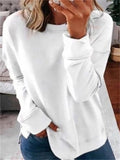 themeisles Women's Solid Color Women's Commuter Tops Loose Casual Splicing Round Neck Long Sleeve T-shirt S-5XL