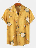 themeisles Men's Floral Short-sleeved Shirt Youth Men's Men's Shirts Spring and Summer New Short-sleeved Loose Type Lapel Shirt