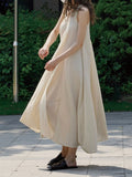 themeisles Solid Color Sleeveless Loose Square-neck Midi Dresses
