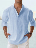 themeisles Men's Linen Shirt Casual Shirt Beach Shirt Henley Shirt Black White Pink Long Sleeve Plain Henley Spring & Summer Hawaiian Holiday Clothing Apparel