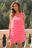 themeisles V-Neck Tiered Sleeveless Mesh Dress