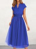 themeisles Solid Color Short Sleeves Loose V-Neck Midi Dresses