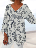 themeisles 3D Printed Animal Nature Scenery V-neck Nine-quarter Sleeve Loose T-shirt