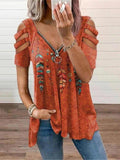 themeisles V-neck Zipper Pullover Printed Short Sleeve Loose T-shirt Women's Jacket