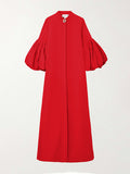 themeisles Loose Flower Shape Solid Color Stand Collar Lantern Sleeves Maxi Dresses