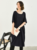 themeisles Casual Batwing Half Sleeves Solid Color Round-Neck Midi Dresses