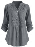 swvws Women's Plus Size Tops Tunic Shirt Plain Lace Long Sleeve Lace Trims V Neck Basic Daily Weekend Cotton Fall Winter Green White