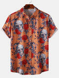 themeisles Men's Short-sleeved Shirt Men's Loose Halloween Casual Mid-sleeve Printed Lapel Short-sleeved Shirt Cardigan