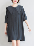themeisles Original Printed Doll Collar Shirt Dress