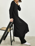themeisles Simple Long Sleeves Loose Solid Color Round-Neck Midi Dresses
