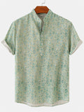 themeisles Summer New Flower Beach Short-sleeved Shirt Camouflage Printing Stand-up Collar Slim Type Shirt Men's Clothing