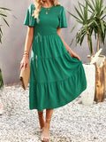 themeisles Solid Color Elastics Short Sleeves Loose Round-neck Midi Dresses