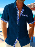 themeisles Men's Linen Shirt Casual Shirt Summer Shirt Beach Shirt Black White Pink Short Sleeve Plain Lapel Spring & Summer Hawaiian Holiday Clothing Apparel Front Pocket