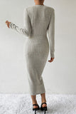themeisles Ribbed Surplice Long Sleeve Midi Dress