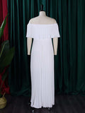 themeisles Wrap Pleated Solid Color Off-The-Shoulder Evening Dresses