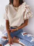themeisles Summer Simple Fashion Ruffle Short-sleeved Round Neck Women's T-shirt