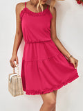 themeisles Solid Color Falbala Sleeveless Loose Spaghetti-Neck Mini Dresses
