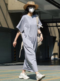 themeisles Casual Short Sleeves Solid Color Round-Neck Maxi Dress