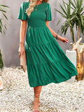themeisles Solid Color Elastics Short Sleeves Loose Round-neck Midi Dresses
