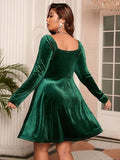 themeisles Plus Size Surplice Ruched Puff Sleeve Mini Dress
