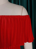 themeisles Wrap Pleated Solid Color Off-The-Shoulder Evening Dresses