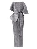 themeisles Urban Loose Solid Color Tied Pleated Top&V-Back Vest Dress Two Pieces Set