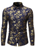 themeisles Casual Solid Color Men's Men's Long-sleeved Single-breasted Shirt Metal Hot Gold Printing Lapel Trend Men's Shirt Cardigan
