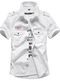 themeisles Summer Short-sleeved Shirt Men's Military Youth Casual Korean Slim Cotton Shirt Men's Labor Military