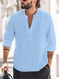themeisles Summer Hot Men's Shirt Casual Button-down Collar Shirt Spring and Autumn Men's Cotton Linen Crease Casual Slim Long-sleeved Striped Shirt