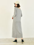themeisles Simple Long Sleeves Loose Solid Color Round-Neck Midi Dresses