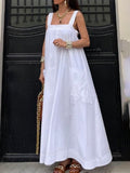 themeisles Loose Sleeveless Solid Color Square-Neck Maxi Dresses